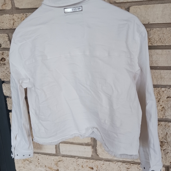 Ikks White Jean jacket cropped size Medium button down - Picture 3 of 5